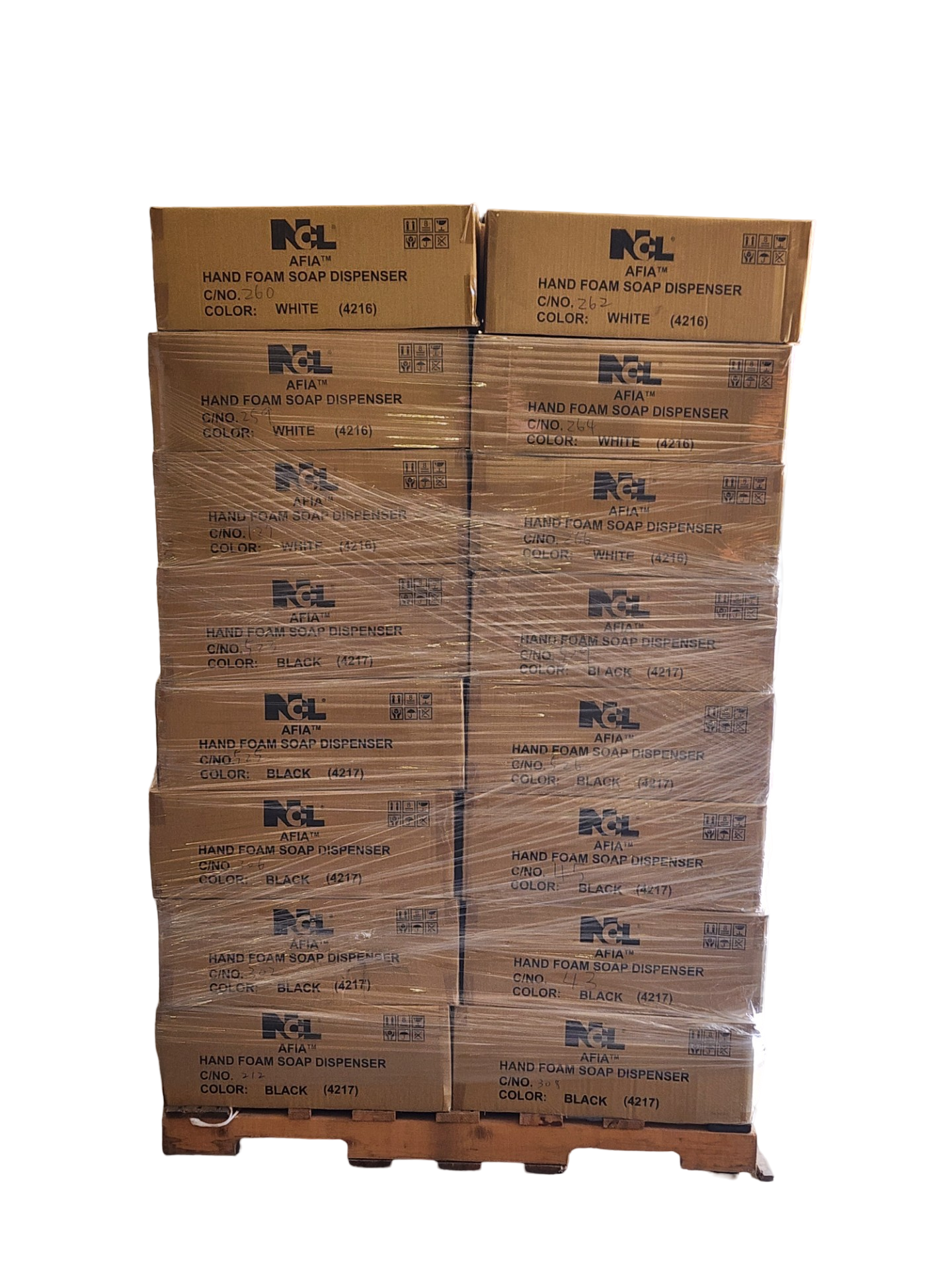 Pallet of Afia Foam Soap Dispensers. 32 cases 12 per case. NCL Hand Foam Soap Dispenser