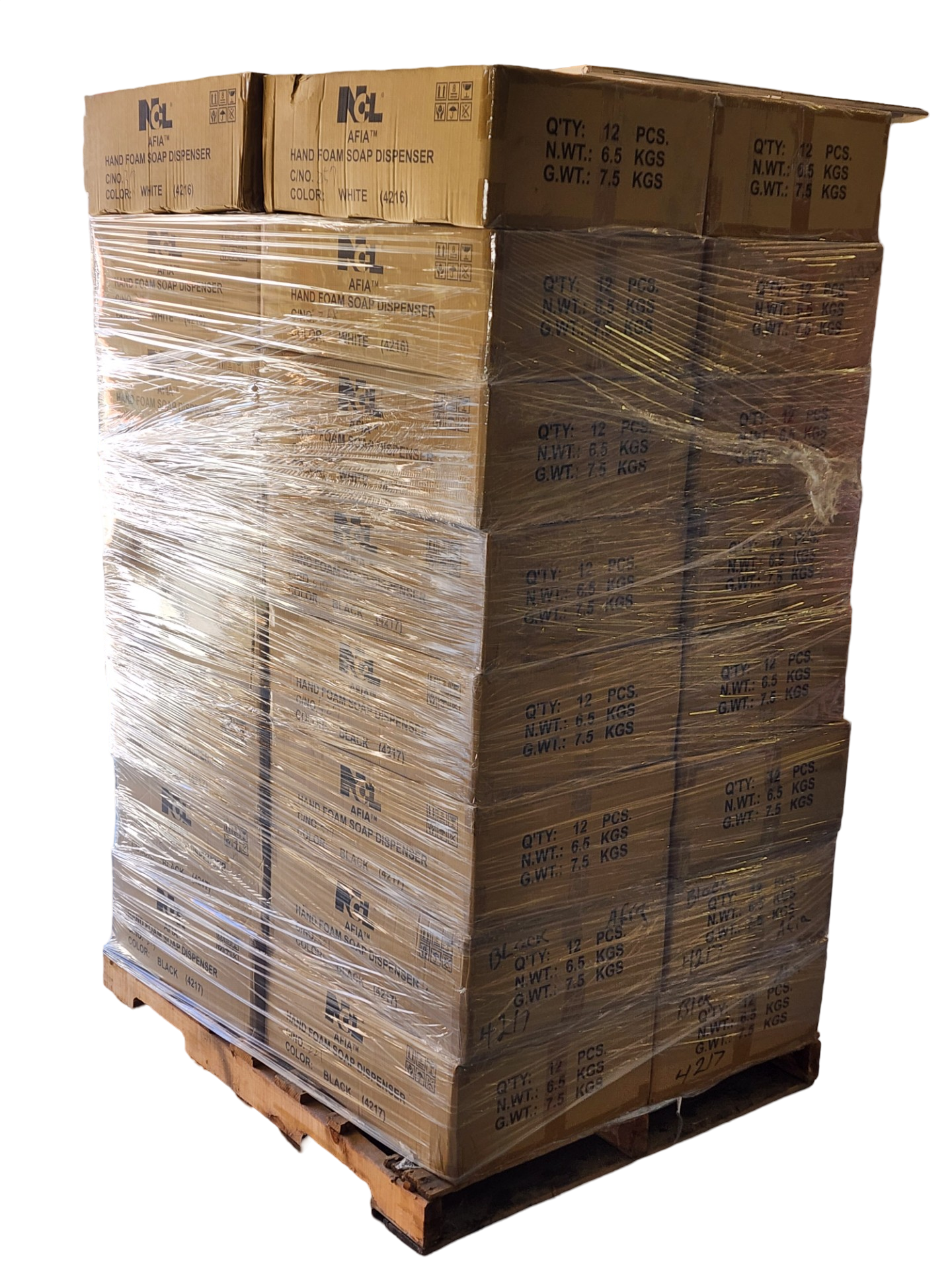 Pallet of Afia Foam Soap Dispensers. 32 cases 12 per case. NCL Hand Foam Soap Dispenser