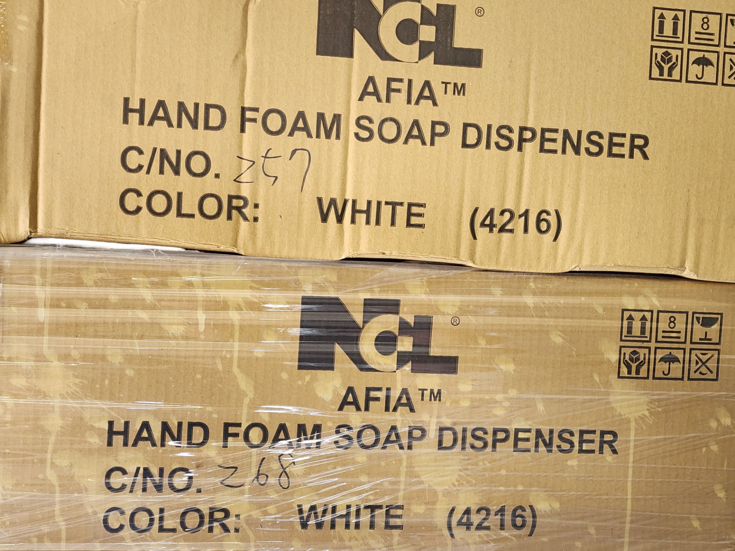 Pallet of Afia Foam Soap Dispensers. 32 cases 12 per case. NCL Hand Foam Soap Dispenser