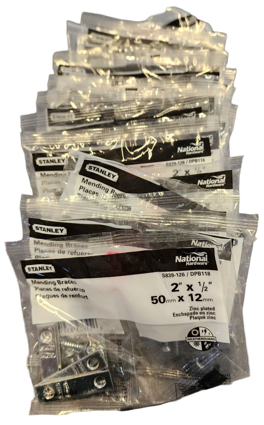 Stanley Mending Braces - Zinc Plated, 2" x 1/2"-Model S839-126/DPB118 - Bulk Pack of 30