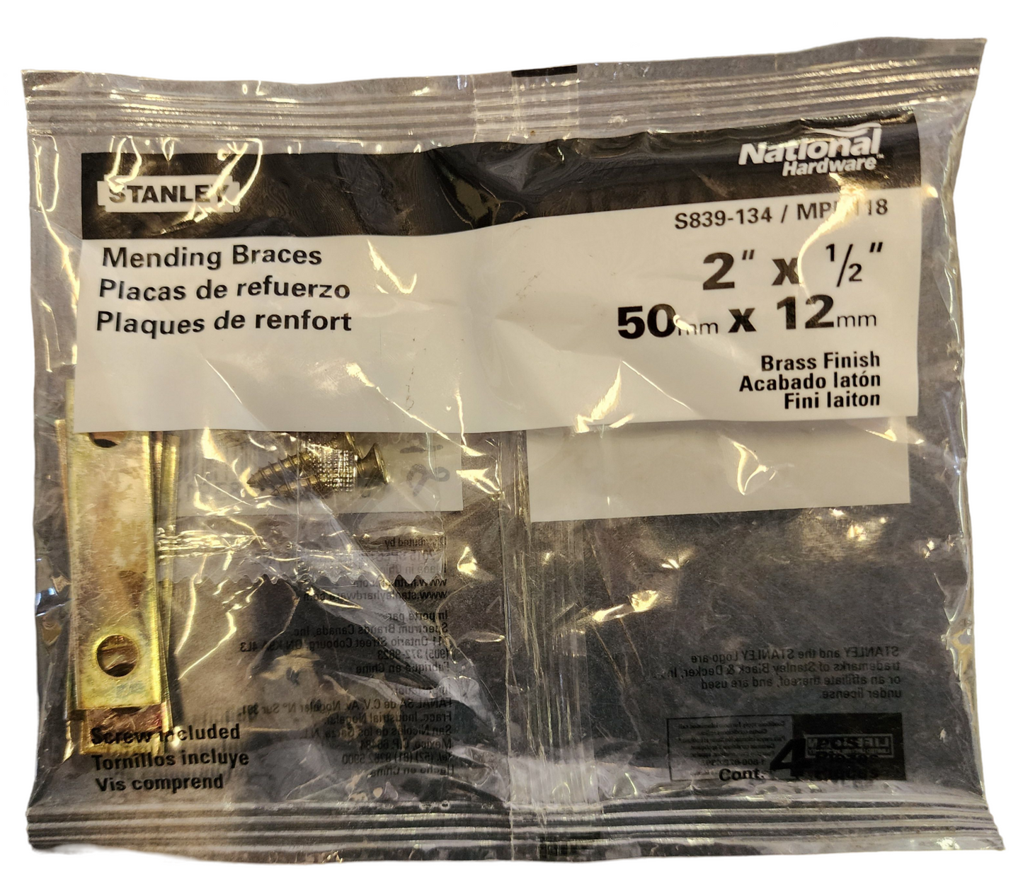 Stanley Mending Braces - Brass Finish, 2" x 1/2" - Model S839-134/MPB118-Bulk Pack of 16