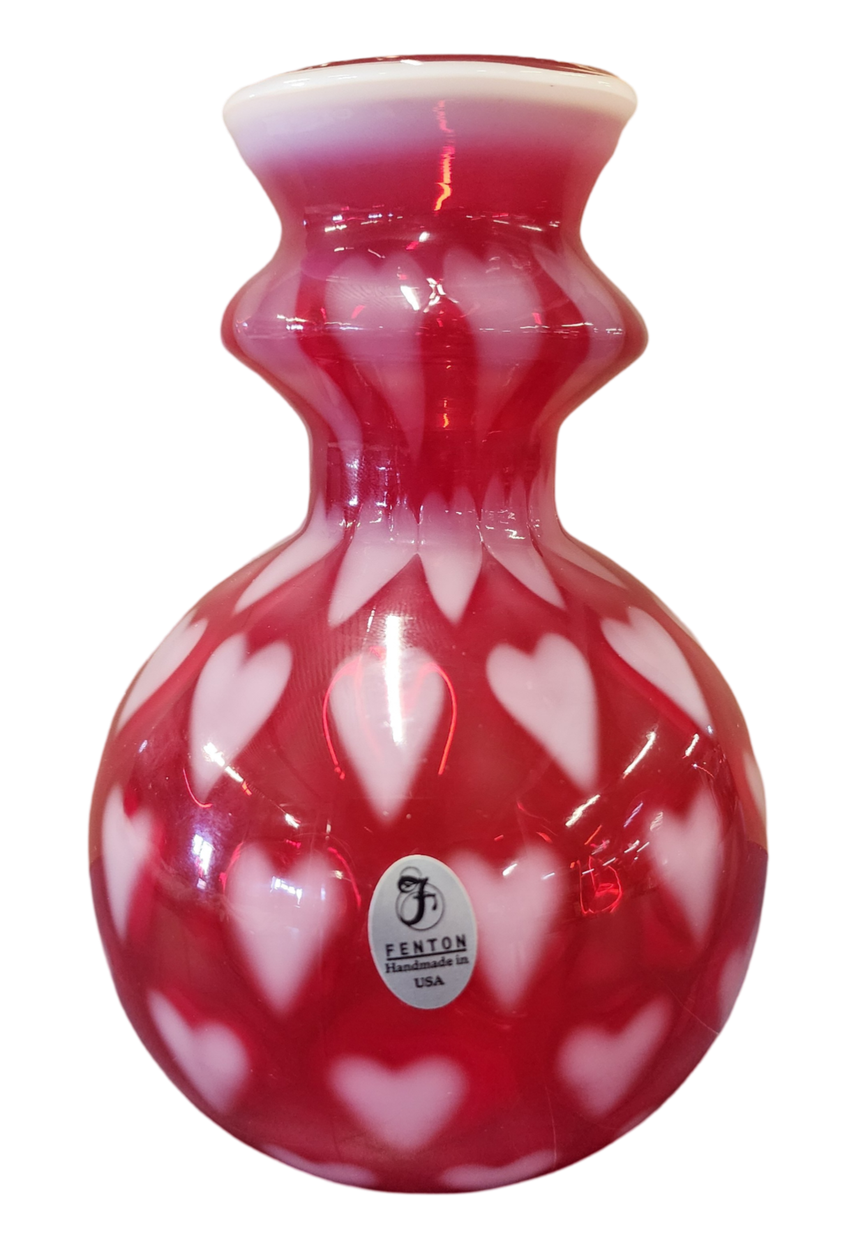 Fenton Ruby Opalescent Heart Optic Barber Bottle 4952 U7 - #752