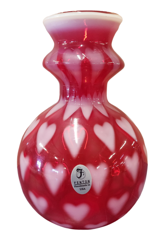 Fenton Ruby Opalescent Heart Optic Barber Bottle 4952 U7 - #757