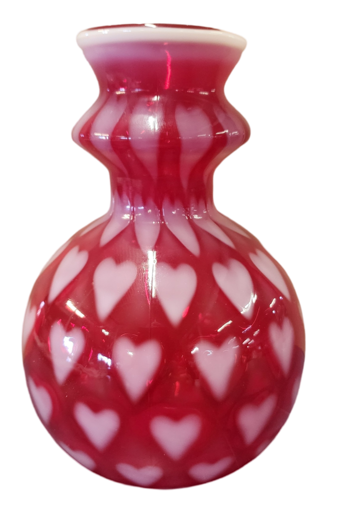 Fenton Ruby Opalescent Heart Optic Barber Bottle 4952 U7 - #752