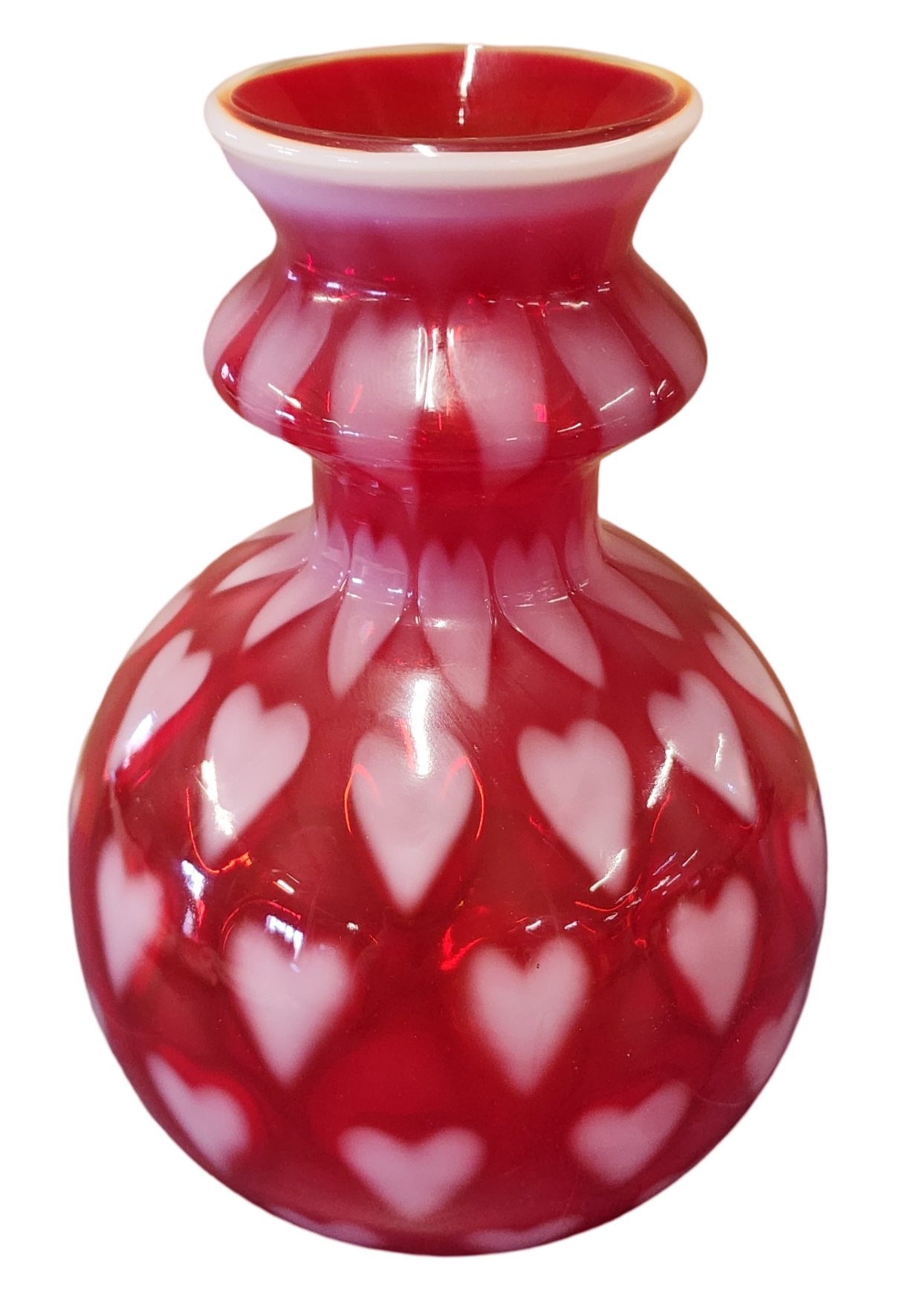 Fenton Ruby Opalescent Heart Optic Barber Bottle 4952 U7 - #752