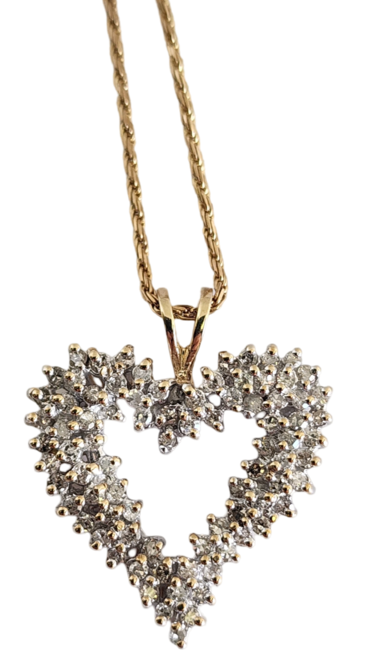 1.00CT TW Diamond Cluster Heart Pendant with a 20" 10KT Gold Chain