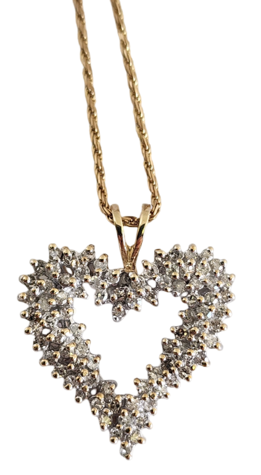 1.00CT TW Diamond Cluster Heart Pendant with a 20" 10KT Gold Chain