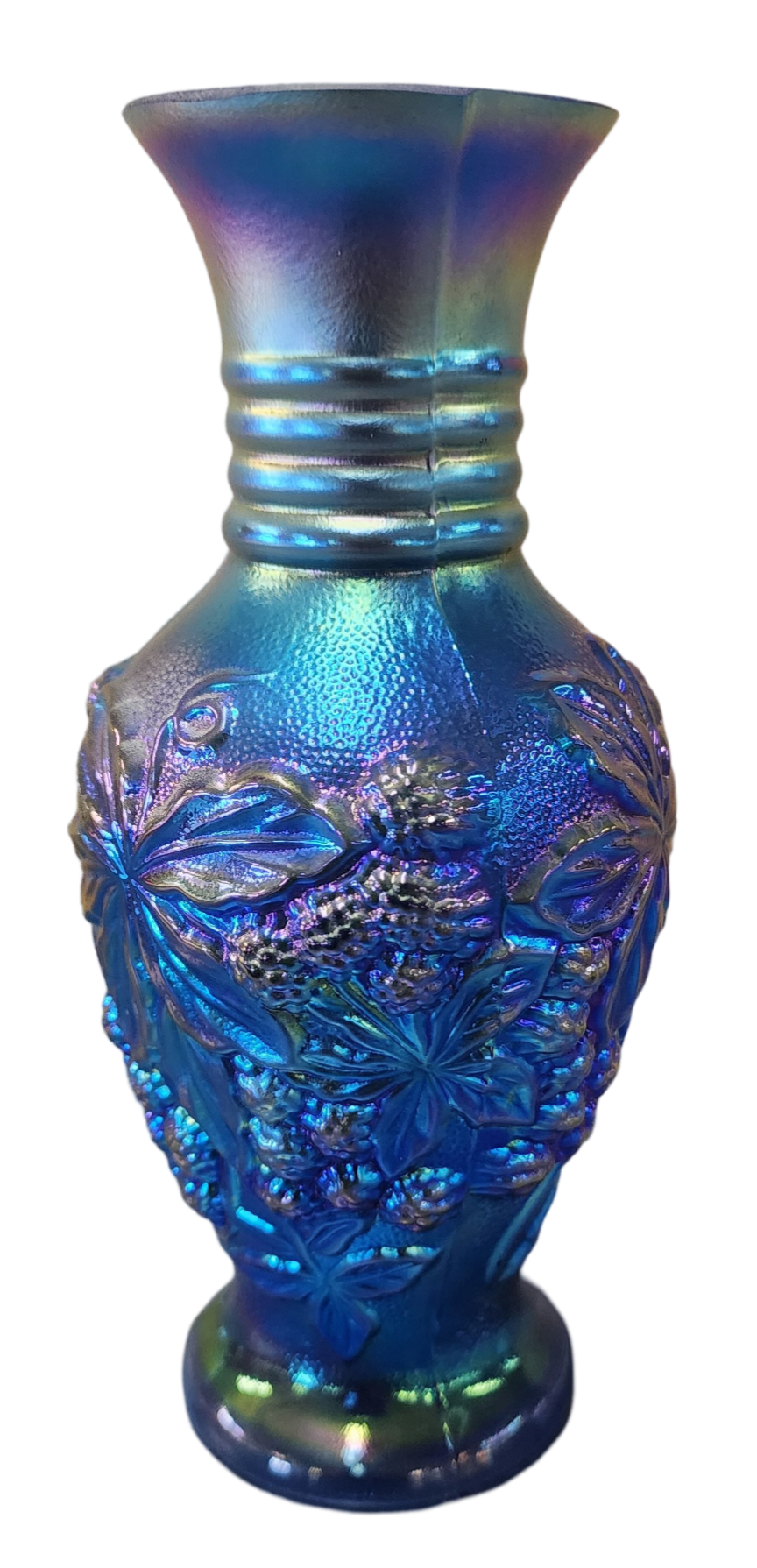 Fenton Favrene Blue Glass Vase - 6.5" Tall, 3" Wide, Broken Base