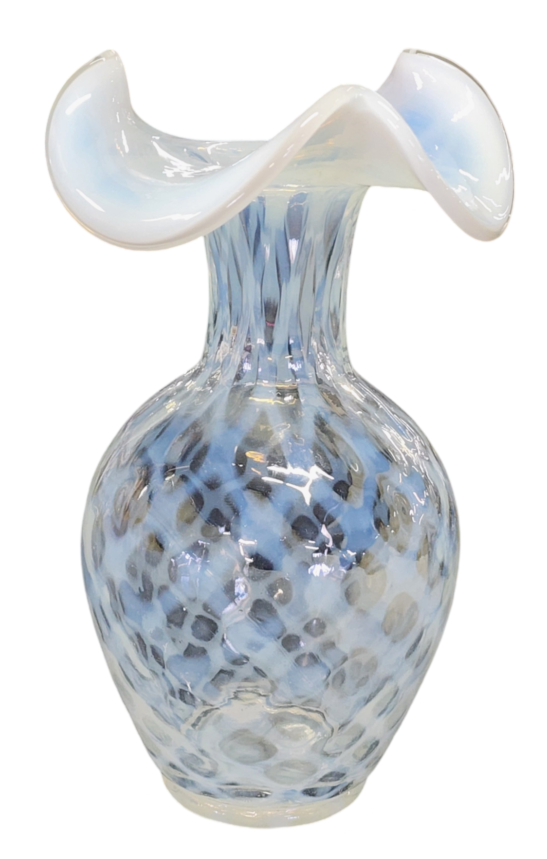 Fenton French Opalescent Diamond Optic Vase, 9" Tall, Handmade Art Glass-FF2