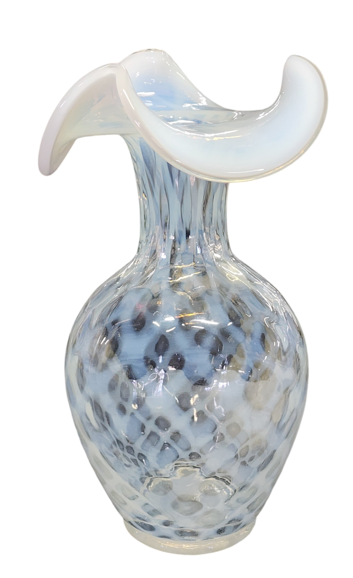 Fenton French Opalescent Diamond Optic Vase, 9" Tall, Handmade Art Glass-FF2