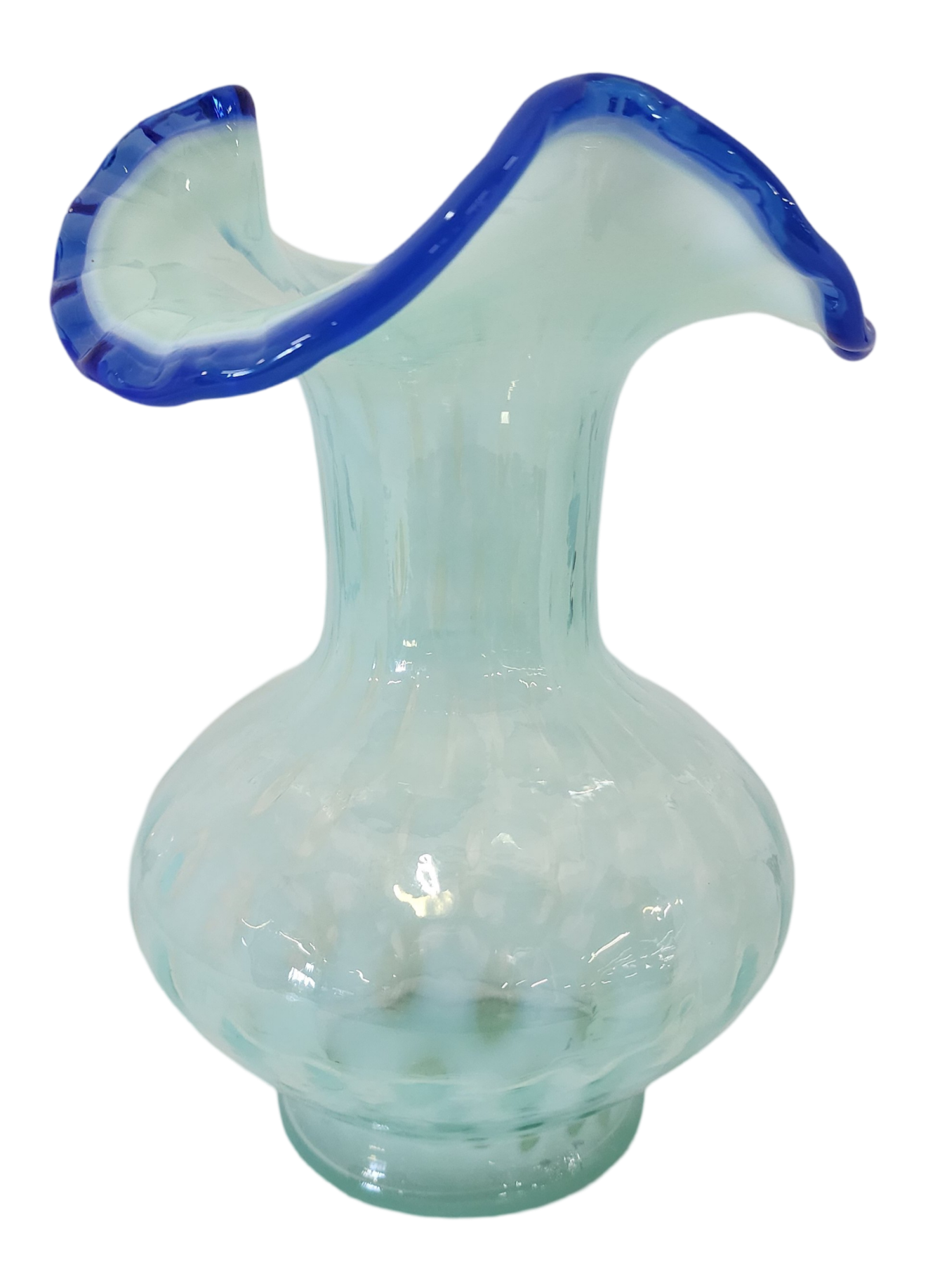 Fenton Blue Opalescent Diamond Optic Art Glass Vase, 7" Tall x 5" Wide-FB2