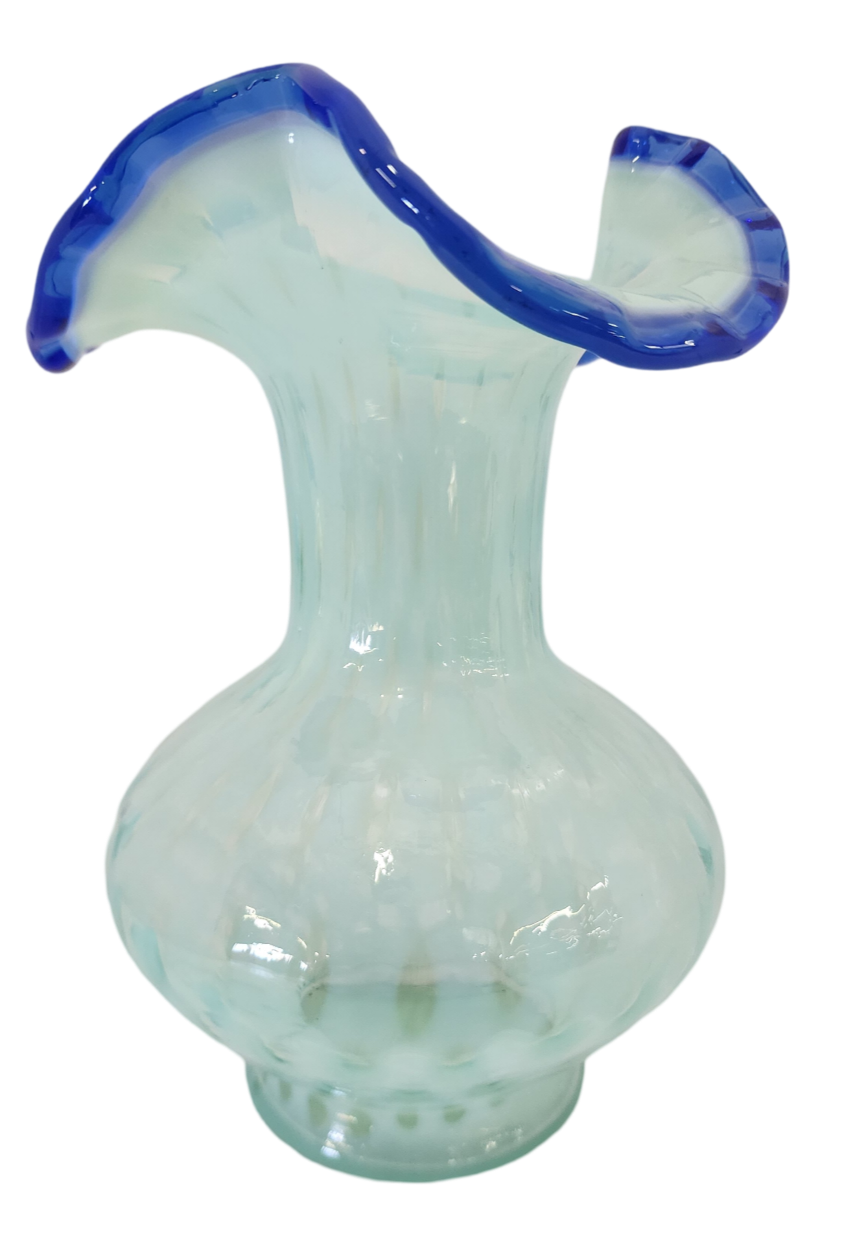 Fenton Blue Opalescent Diamond Optic Art Glass Vase, 7" Tall x 5" Wide-FB2