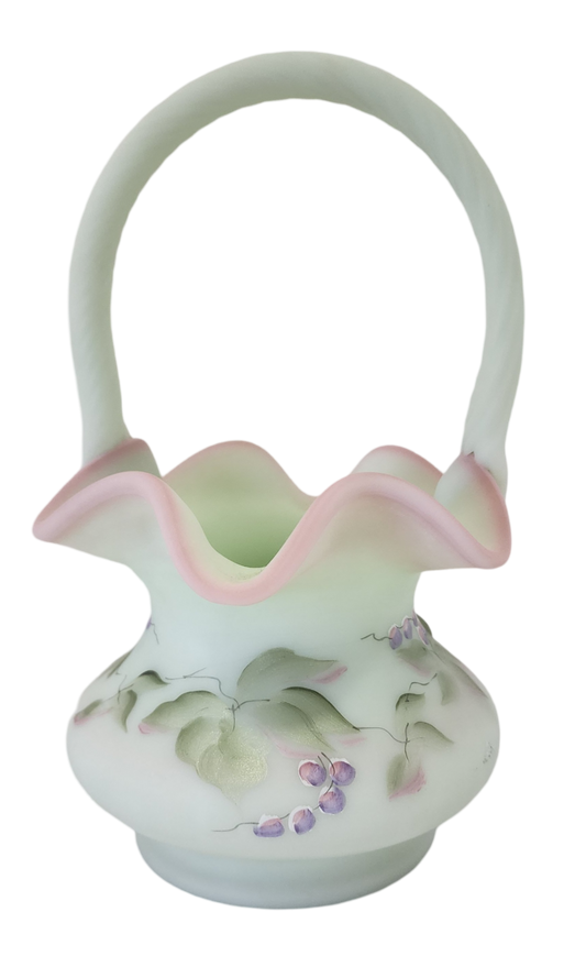 Fenton 95th Anniversary Lotus Mist Berry & Butterfly Basket #1558/2950