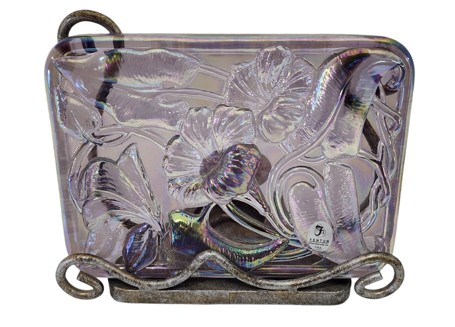 Fenton Art Glass Violet Iridescence Table Sconce w/ Raised Lilies-5" x 7"