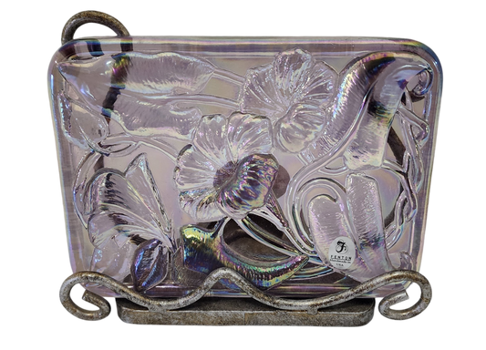 Fenton Art Glass Violet Iridescence Table Sconce w/ Raised Lilies-5" x 7"