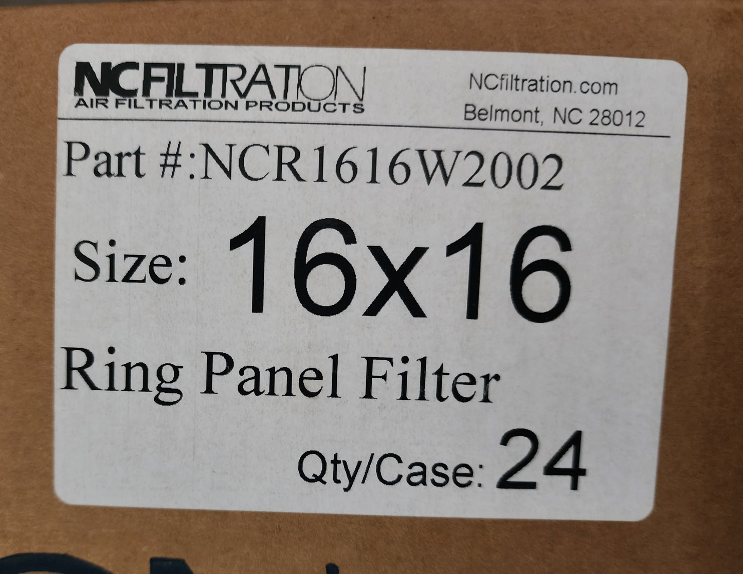 NCFiltration Ring Panel Filters. 16 X 16. 24/Case NCR1616W2002