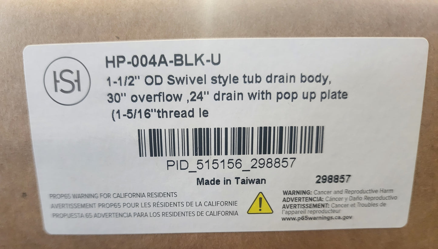 Signature Hardware HP-004A-BLK-U 1-1/2" OD Swivel Tub Drain Body w/ Overflow