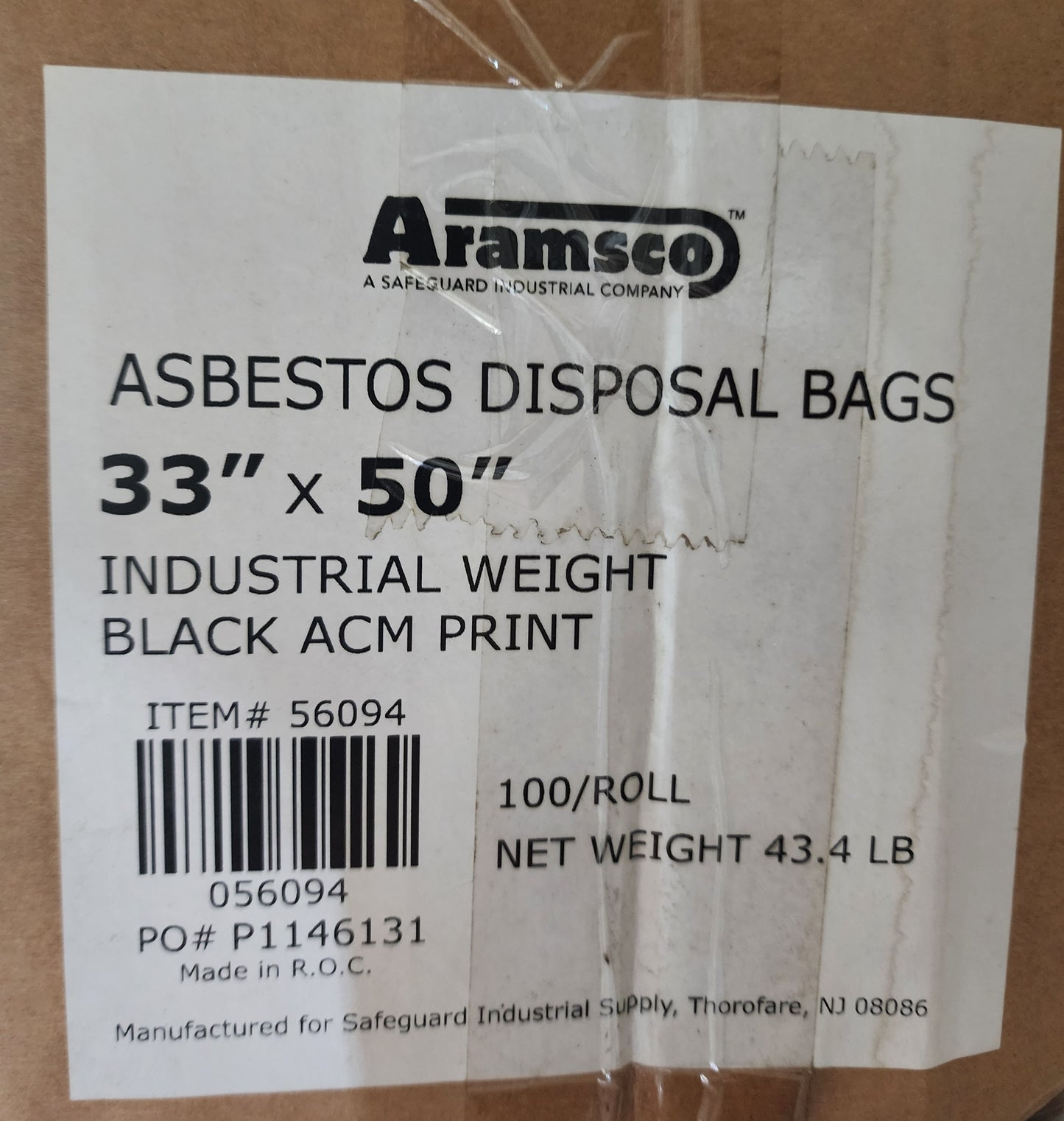 Aramsco Disposal Bag Black ACM Contractor, 33" x 50", 3.8 Mil, 100 Bags Per Roll