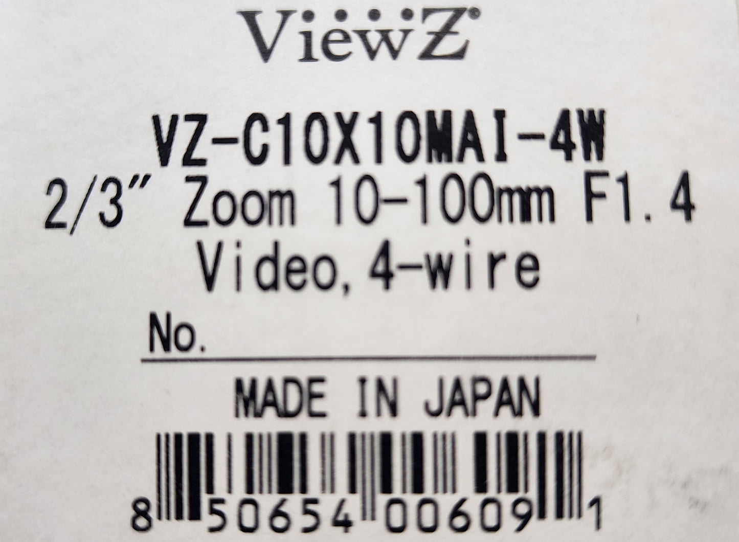 ViewZ VZ-C10X10MAI-4W C-Mount Motorized Zoom Auto-Iris 2/3” Cameras