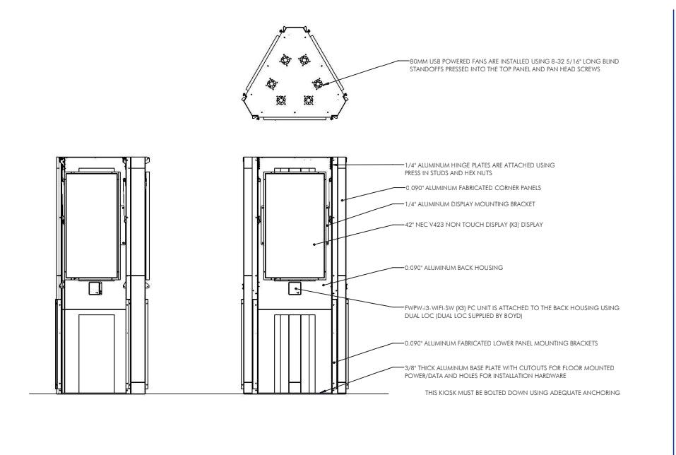 Floorstanding 3-Sided Portrait Kiosk Enclosure for Three 42" Displays, 84" Tall