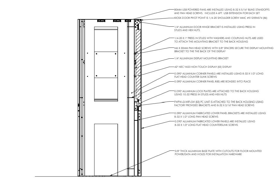 Floorstanding 3-Sided Portrait Kiosk Enclosure for Three 42" Displays, 84" Tall