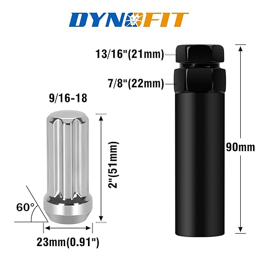 DYNOFIT 9/16-18 Wheel Lug Nuts, 32 pc Chrome - 60 Degree Conical Seat