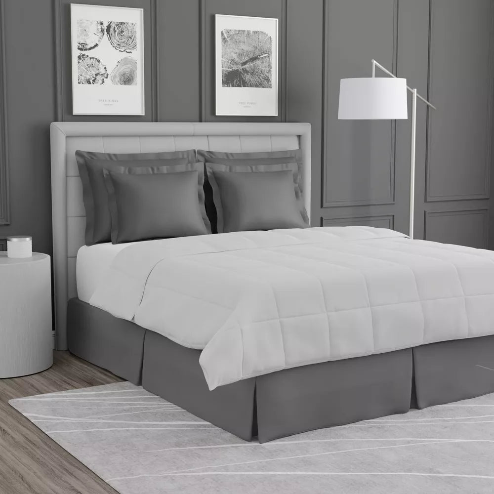 Tailored Bedskirt Magic Skirt King Grey 15" Drop Split Corner No Mattress Lifting