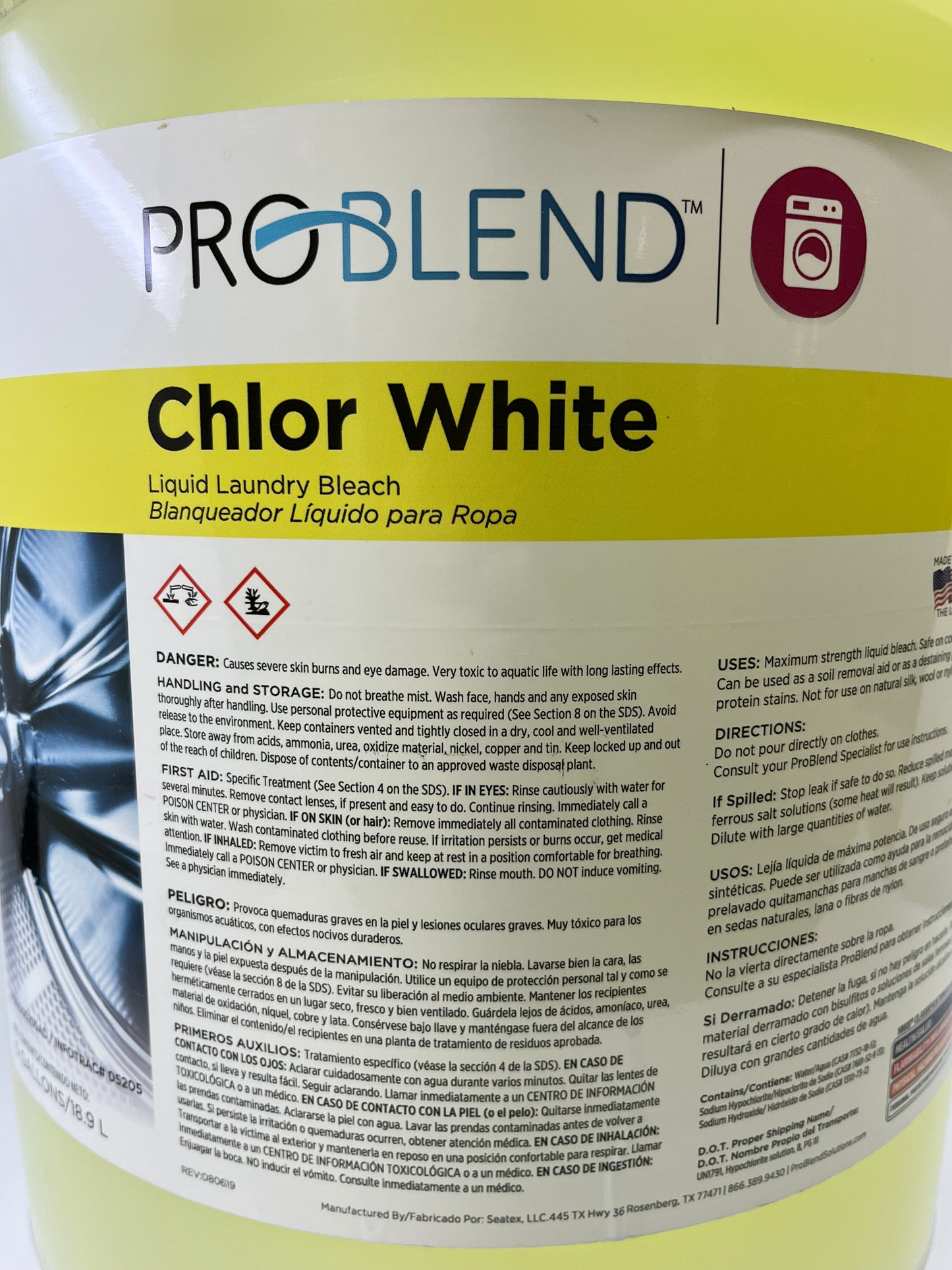 ProBlend™ Chlor White Liquid Bleach - 5 Gallons - Item # LD-3-5G