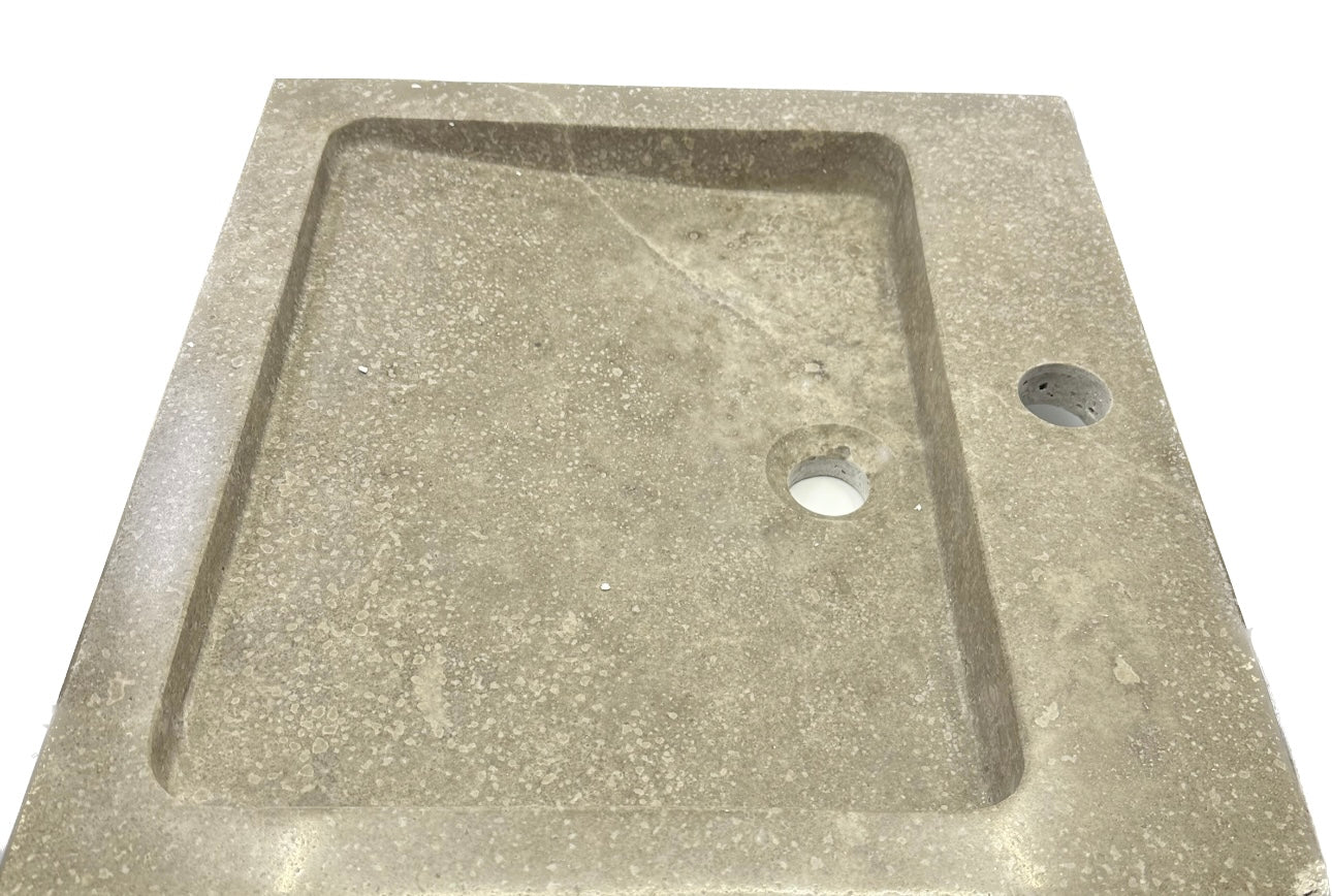 Square Polished Travertine Vessel Sink - Beige