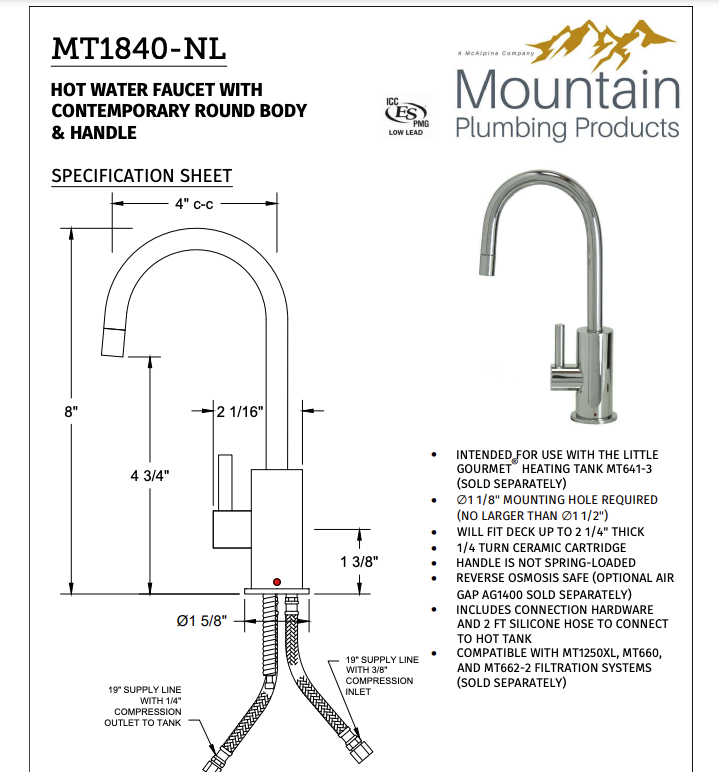 Mountain Plumbing Hot Water Faucet & Tank MT1840DIY-NL/BN Black Nickel