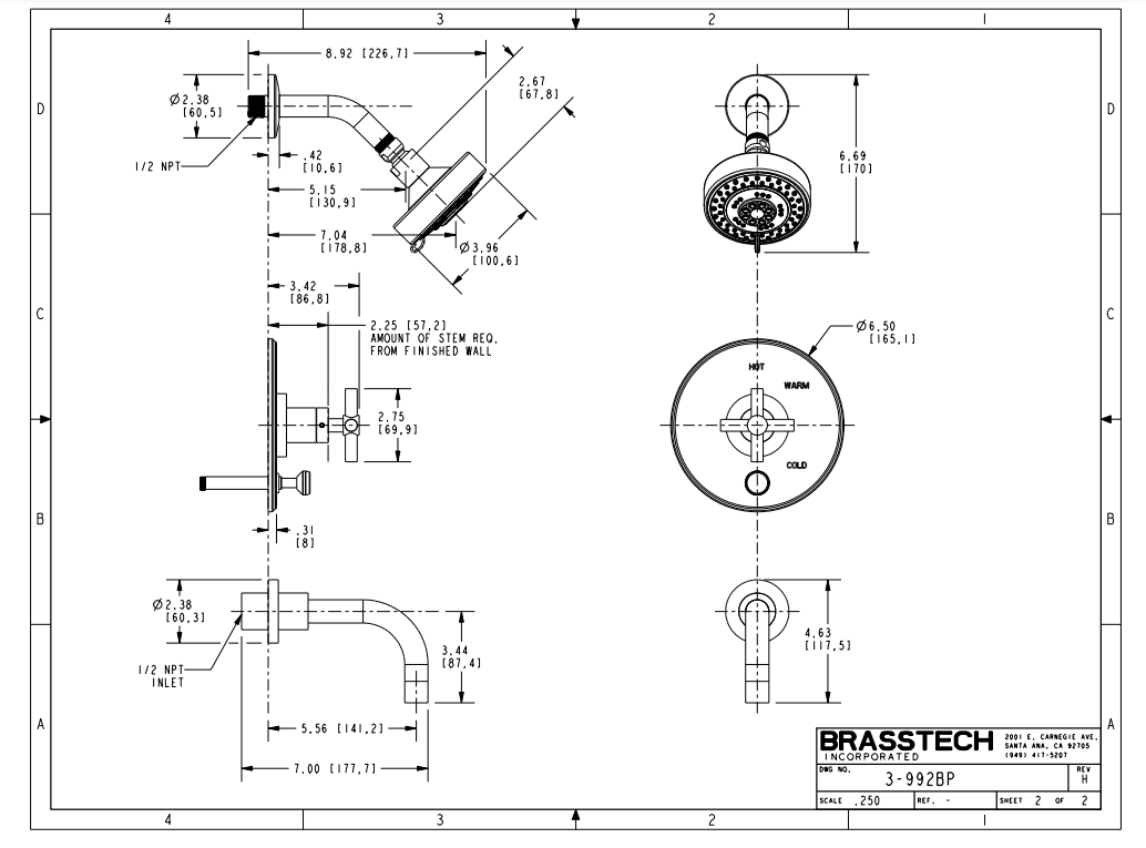 Newport Brass Tub and Shower Trim Set - Aged Brass Finish - Model 3-992BP/034