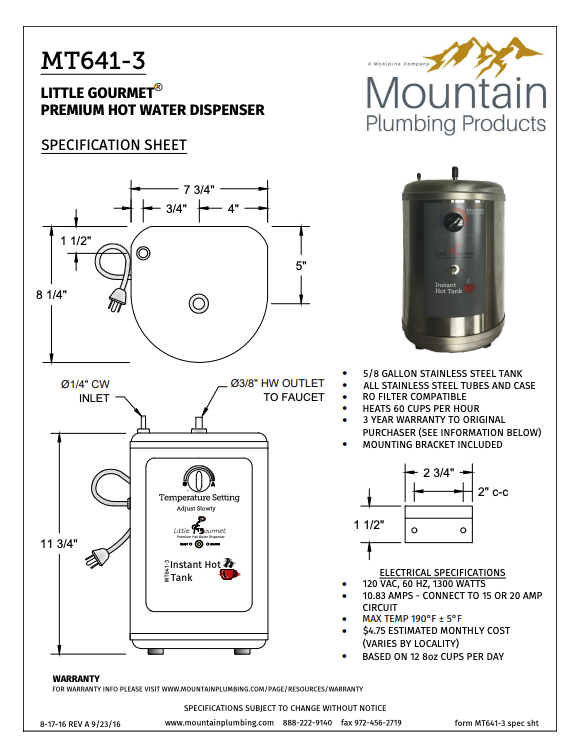 Mountain Plumbing Hot Water Faucet & Tank MT1840DIY-NL/BN Black Nickel