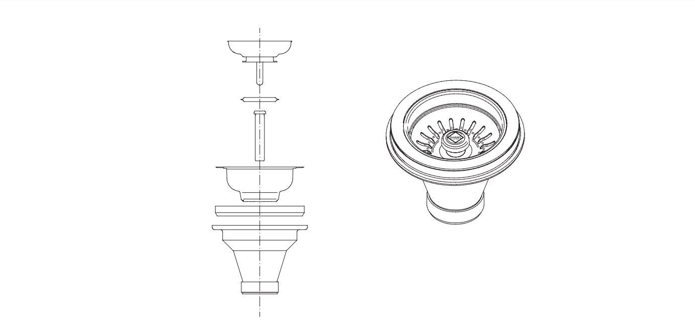 Shaws Basket Strainer with White Porcelain Pull Knob - Satin Nickel - Model 734