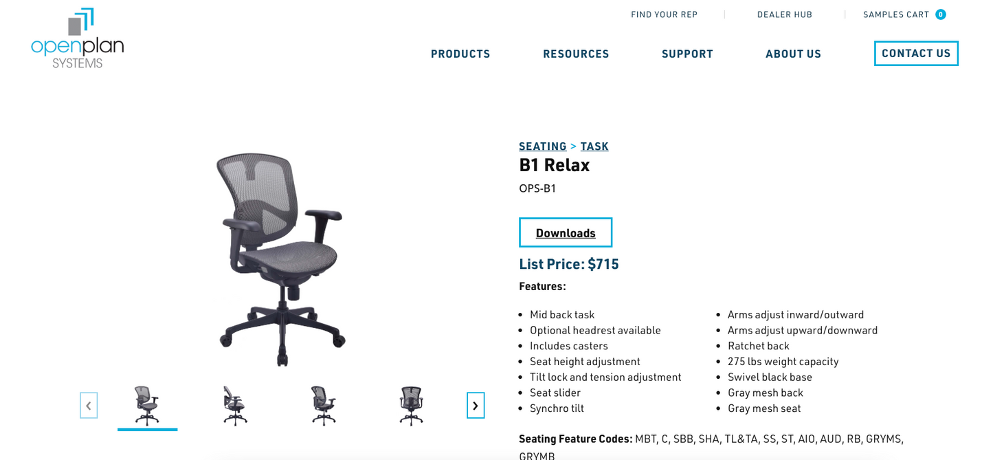 Open Plan B1 Relax Office Chair - Mid Back Task Chair | MSRP $715