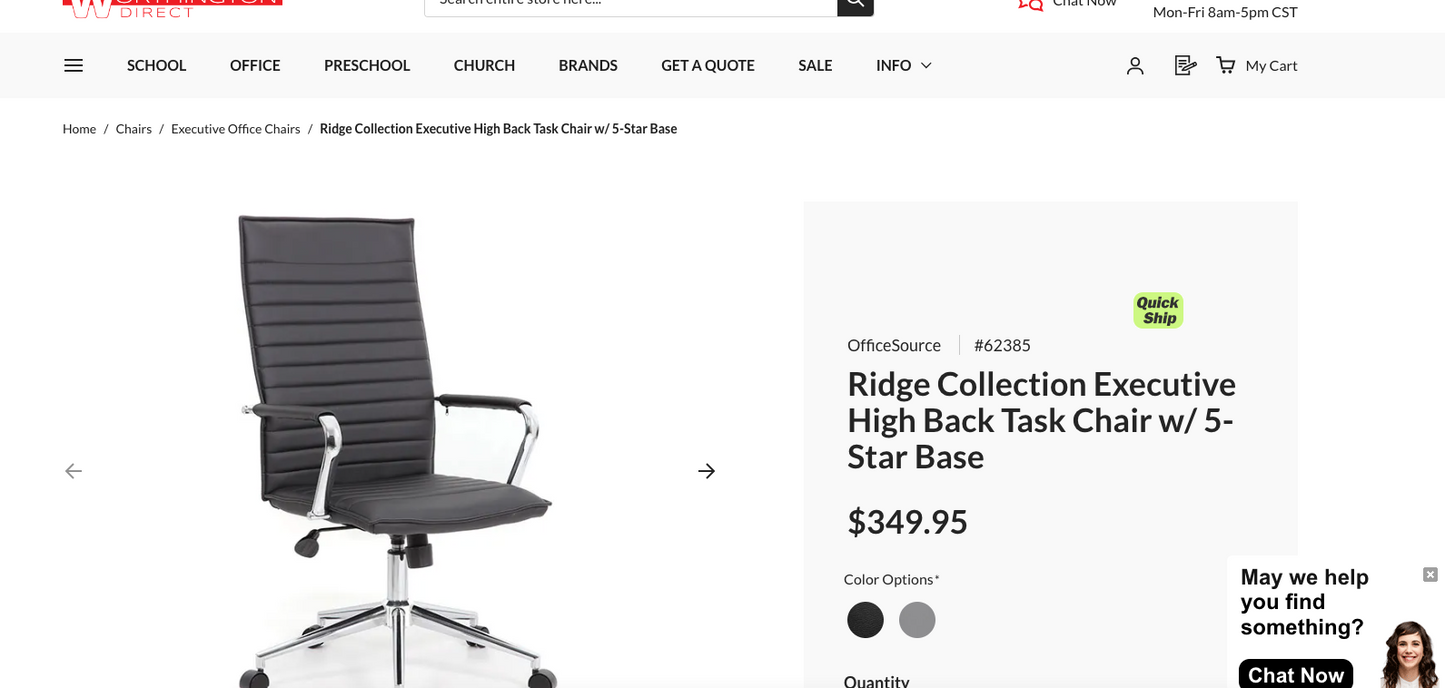 OfficeSource Ridge Collection Executive High Back Task Chair with Chrome Base