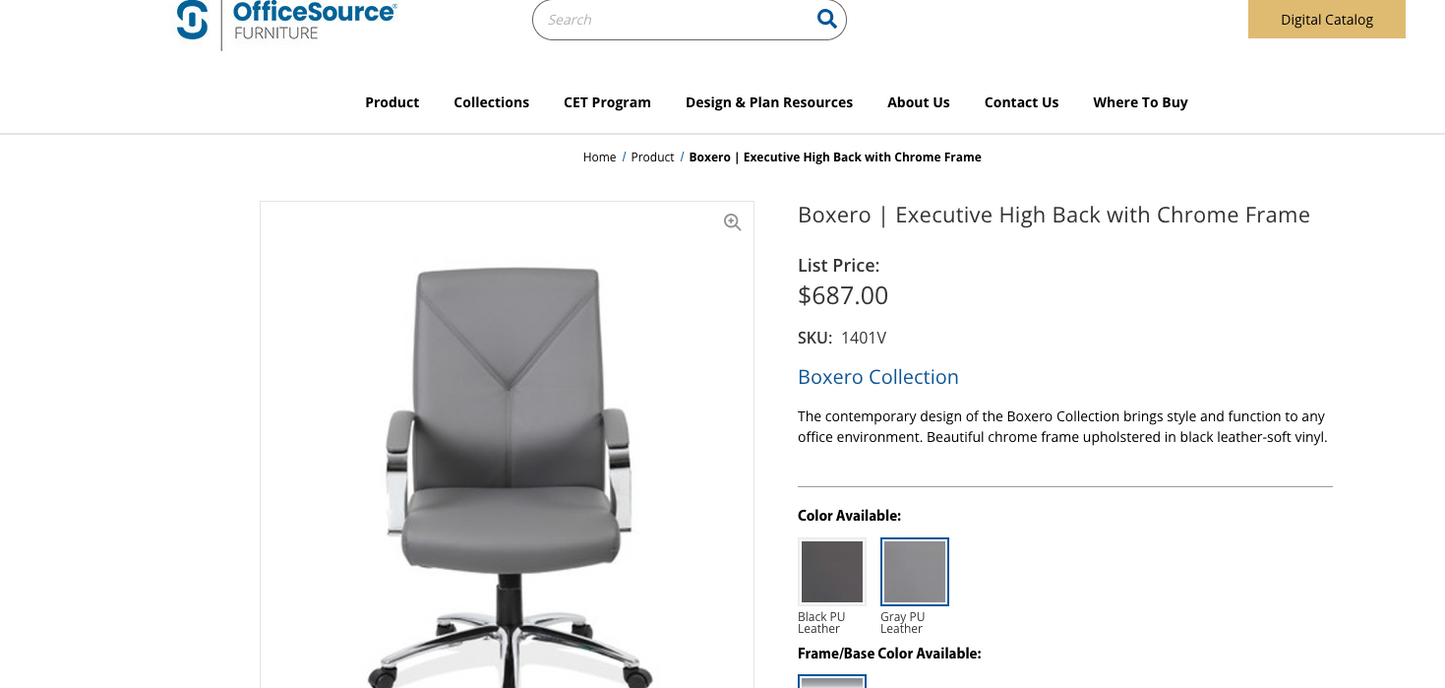 OfficeSource Boxero Executive High Back Chair with Chrome Frame