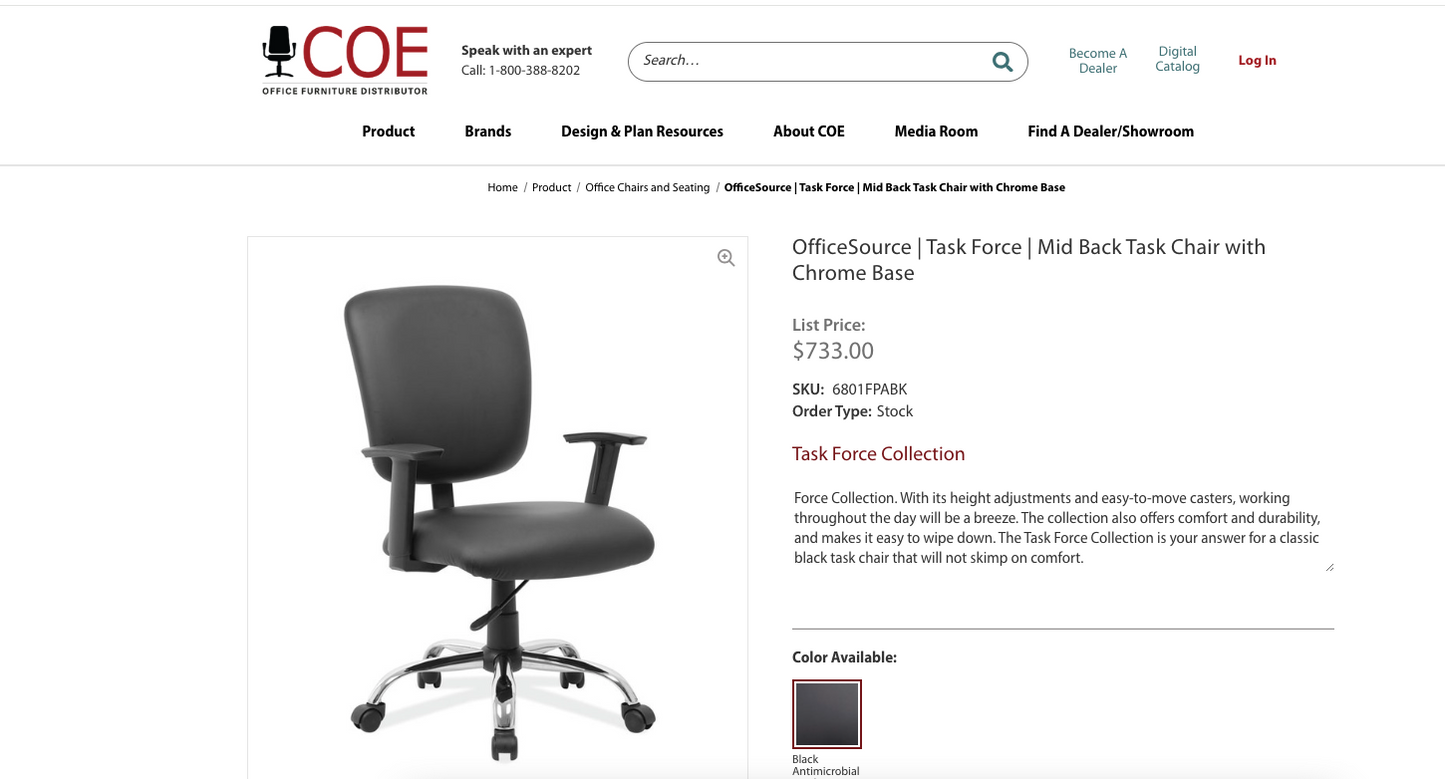 OfficeSource | Task Force | Mid Back Task Chair with Chrome Base