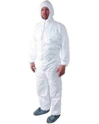 Spun Poly Protective Coveralls, Hood and Boots, Elastic Wrist, 3XL - 25 Count