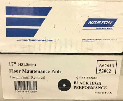 Norton Floor Maintenance Pads 17" Black High Performance Tough Finish - 5 Count