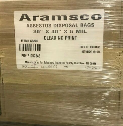 Asbestos Trash Bags 30" x 40" x 6 Mil - CLEAR, Roll of 100 - No Print