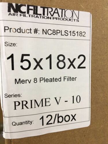 NC Filtration 15" x 18" x 2" Merv 8 Pleated Prime V-10 Air Filters - 12 Count