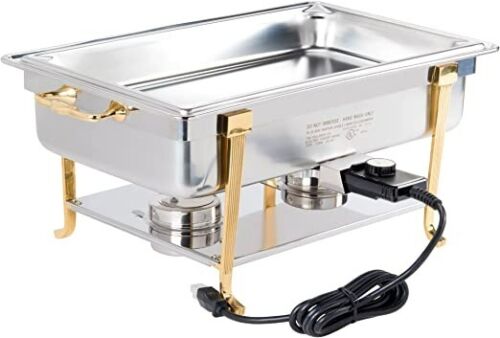 Vollrath 9 Qt. Classic Brass Trim Chafer Full Size Electric 120V-Receptacle on Long Side 46040