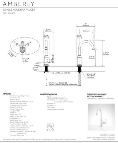 Signature Hardware Amberley Single Lever Bar Faucet Polished Nickel SHXCAM103PN