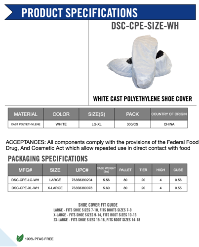 White Cast Polyethylene Shoe Boot Cover X-Large 300/Case DSC-CPE-XL-BL