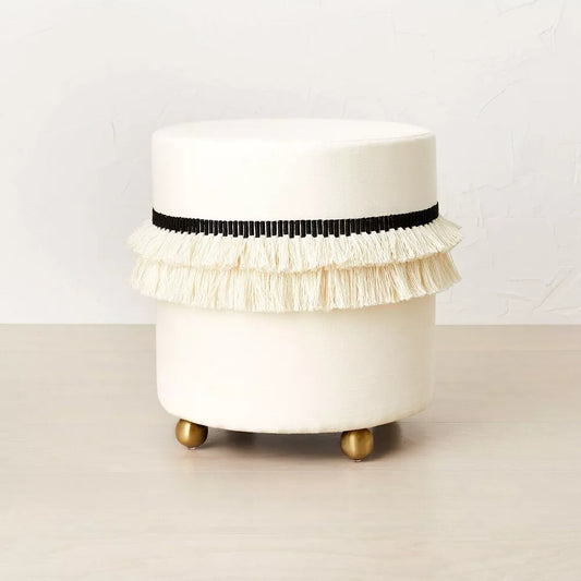 Catania Tassel Ottoman with Ball Feet - Cream/Black | Opalhouse designed with Jungalow