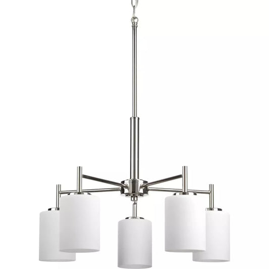 Progress Lighting Replay 5-Light Chandelier - 21" Wide - Brushed Nickel with Glass Shades