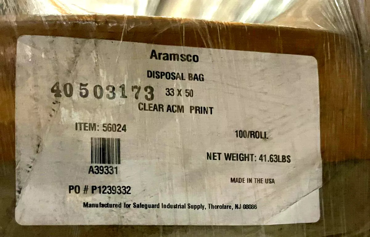 Aramsco Clear Printed Contractor Disposal Bags, 33" x 50", 3.8 Mil, Perforated