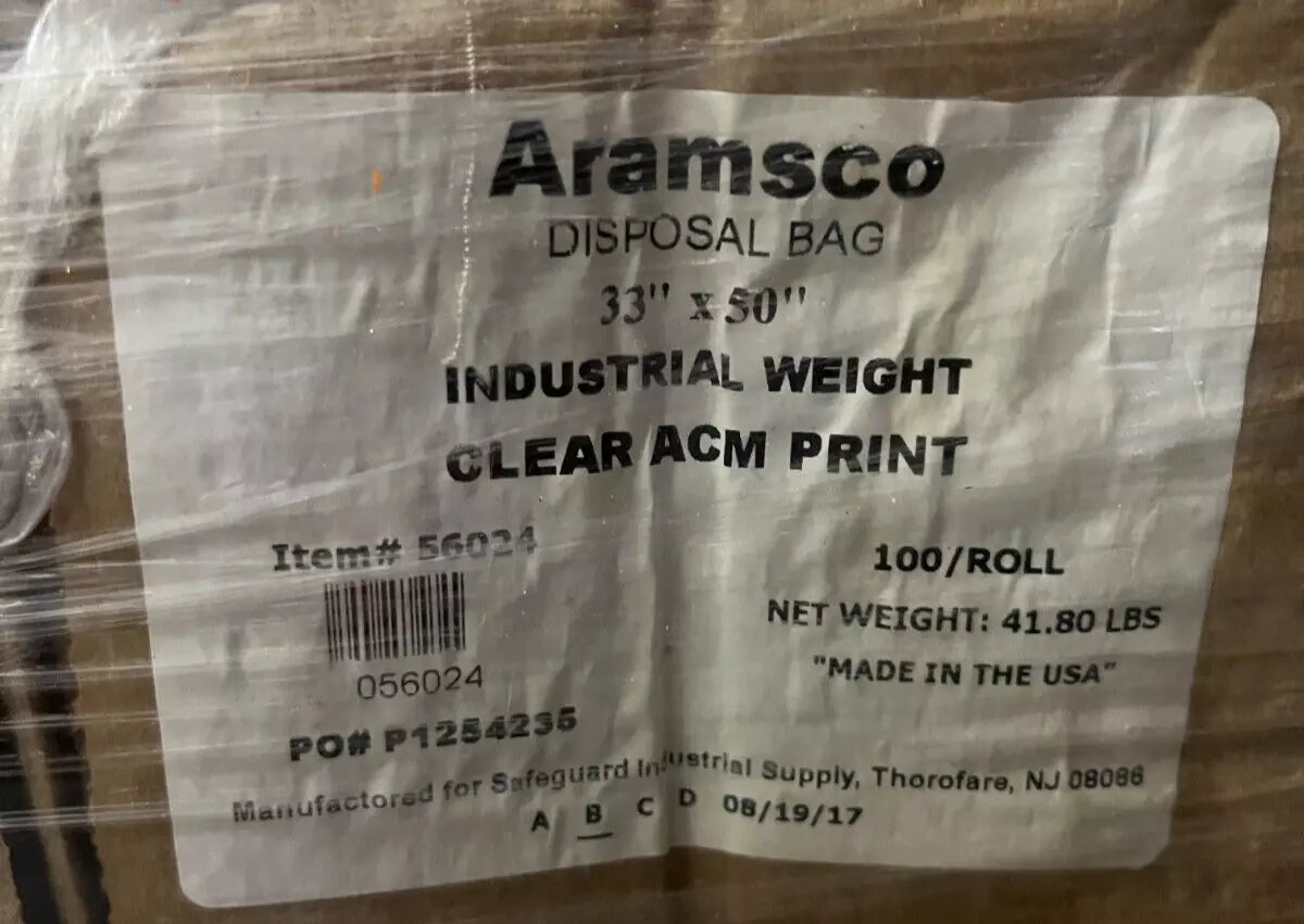 Aramsco Clear Printed Contractor Disposal Bags, 33" x 50", 3.8 Mil, Perforated