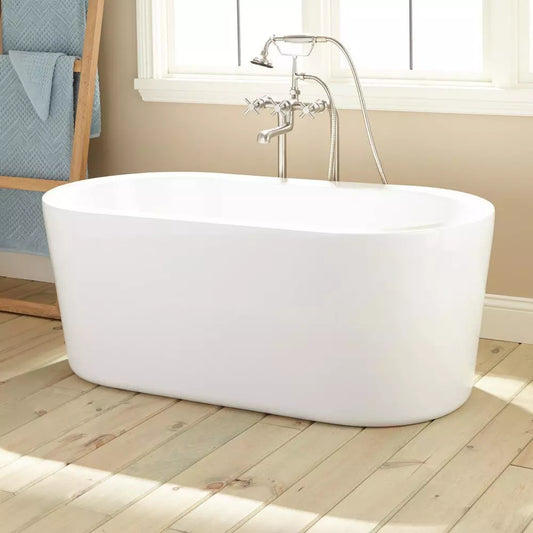 Signature Hardware Boone Freestanding Bathtub, White 51-1/4" x 25-3/4", Offset Drain