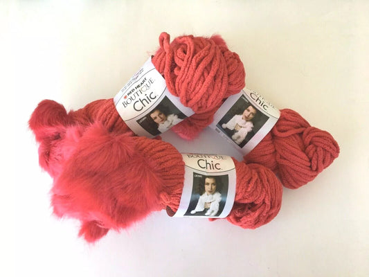 3 Skeins of Red Heart Boutique Chic Pimento Yarn - Fun Faux Fur Accents